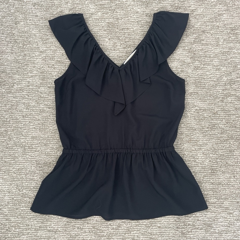 Michael Kors Black Ruffle V-Neck Blouse